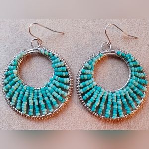 Boho Dangle Earrings 2 Pair Blue Pink Turquoise